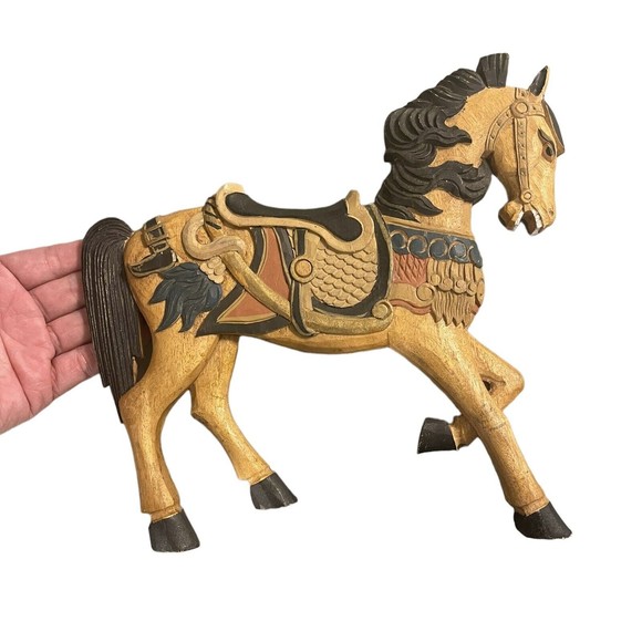 Authentic Models Vintage Hand Carved Handmade Wood Horse China Wall Hanging - Picture 2 of 10